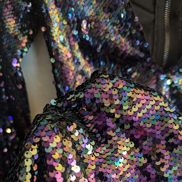 Lulu's Lookin' Slick Black Multi Sequin Long Sleeve Bodycon Dress - Picture 3 of 14